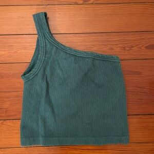 Green Ribbed One-Shoulder Top